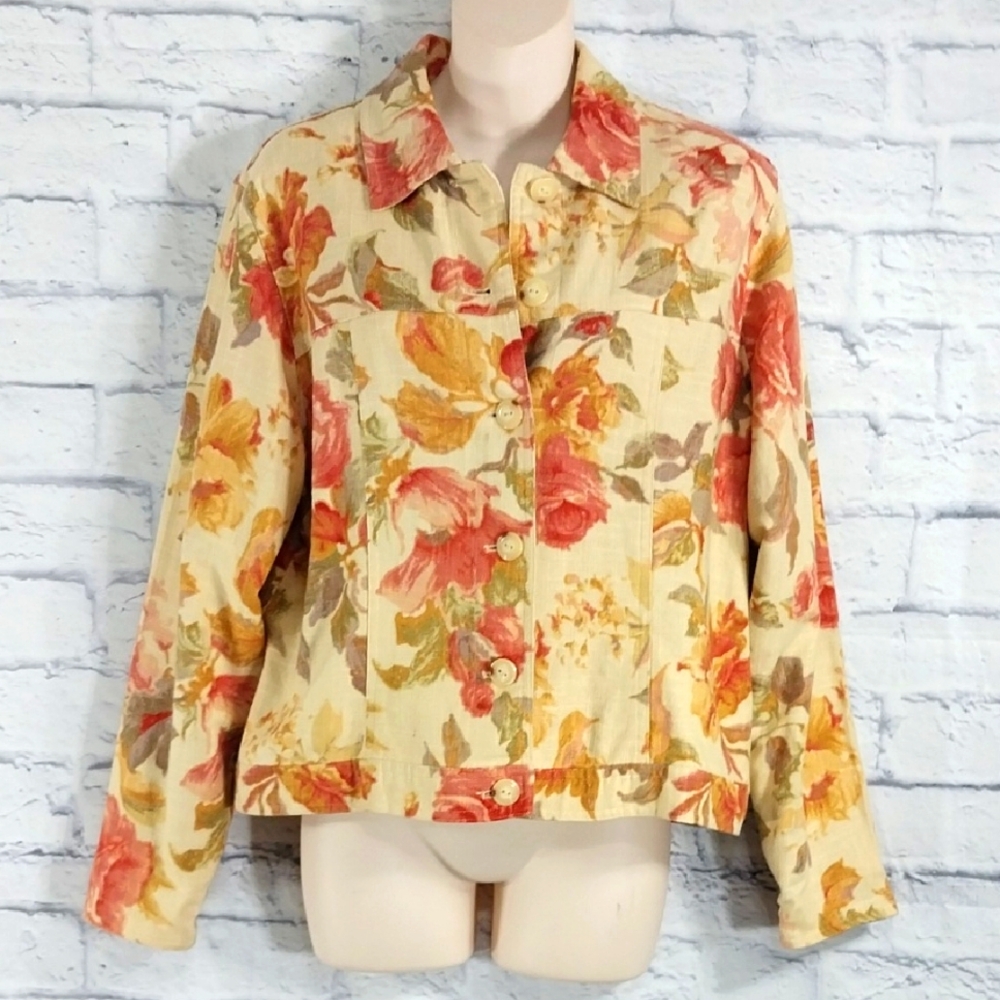 🔵BOGO FREE🔵 Coldwater Creek Blazer Jacket Linen/Rayon Long Sleeve Sz M
